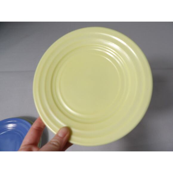 Vintage Hazel Atlas Moderntone Platonite Bread Plates 6.75" Yellow Green 5 Pc - Picture 8 of 11